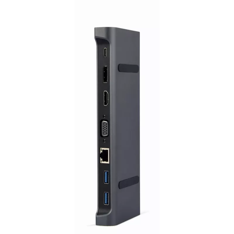 Laptop Dock Gembird A-CM-COMBO9-02 USB 3.2 Gen 1 Type-C, HDMI, VGA, 3×USB-A, Gigabit Ethernet, 87W PD, Γκρι