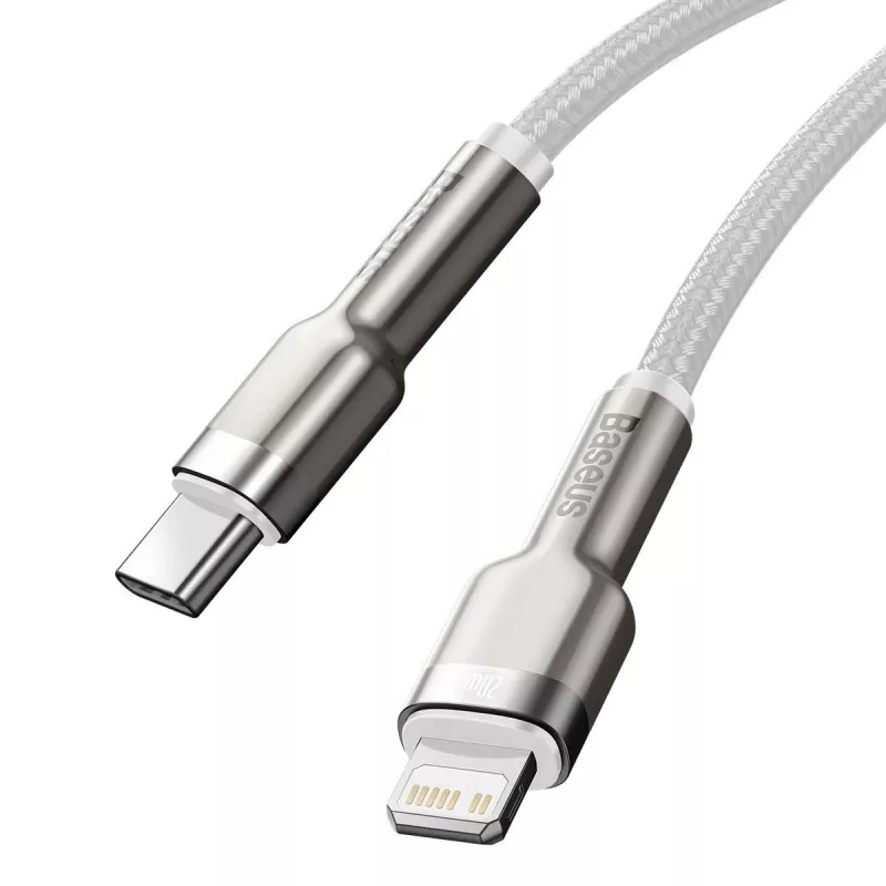 Καλώδιο USB-C σε Lightning Baseus Cafule 1 m, 20 W, περίβλημα ψευδαργύρου, λευκό