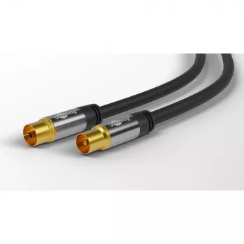 Goobay καλώδιο κεραίας TV (135 dB τύπου), 4πλή θωράκιση, 2 m, μαύρο – επιχρυσωμένο, υποδοχή ομοαξονική > αρσενικό ομοαξονικό (70367)