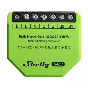 Χωνευτό dimmer Shelly Dimmer Gen3 — LED έως 150W, αλογόνου έως 200W, 220–240V, ασύρματο, μαύρο/lime