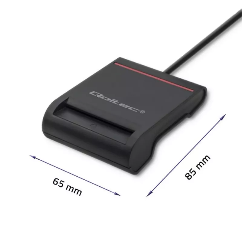 Αναγνώστης Καρτών ID QOLTEC Smart-Chip — USB, μαύρο, 84,5×65×16 mm, 63 g