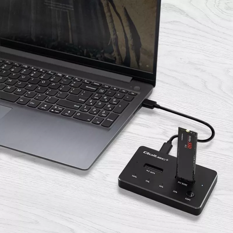 Qoltec 52274 σταθμός σύνδεσης M.2 SSD | NVMe | SATA | USB-C | DUAL 2 x 2TB