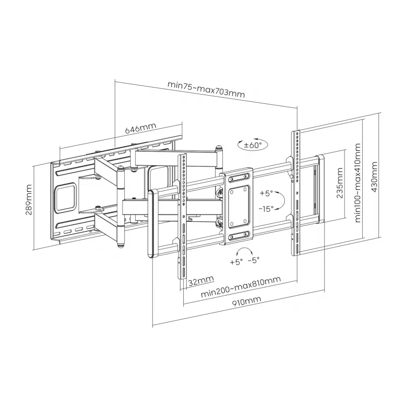 Βάση τοίχου SBOX PLB-7486 για οθόνες 43–100 kg, πλάκα 800×400 mm