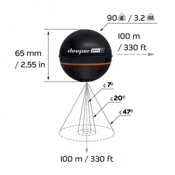 Deeper Smart Sonar PRO+ 2 ριπτόμενο sonar ψαρέματος, 100/240/675 kHz, βάθος 100 m, Wi-Fi, GPS, έως 9 ώρες, μαύρο