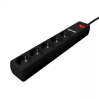 Gembird SPG5-U2-5-02 πολύπριζο με φορτιστή USB, 5 πρίζες, 1,5 m, 2x USB, μαύρο