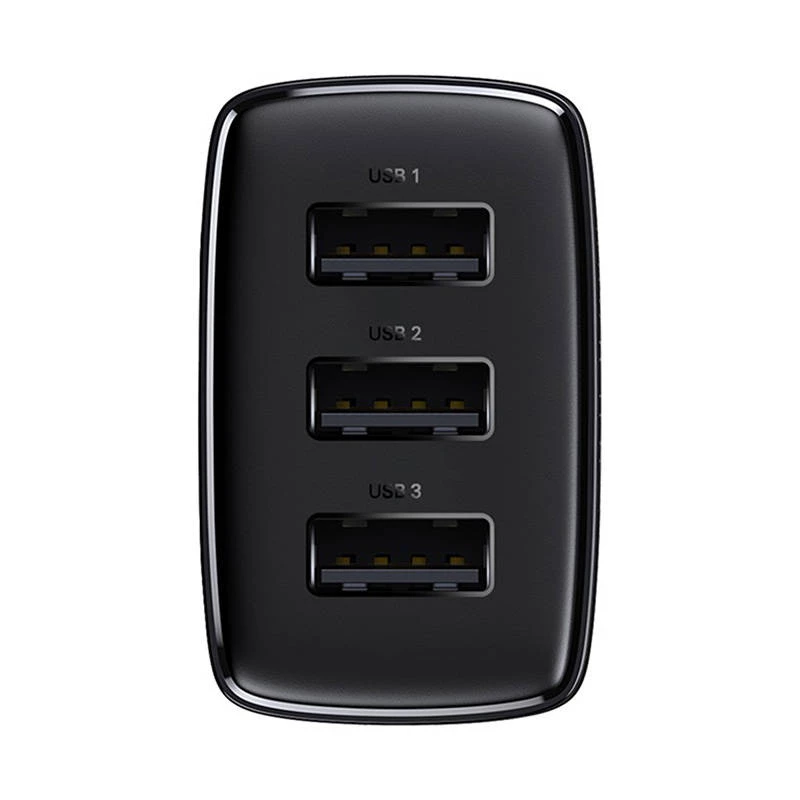 Baseus συμπαγής ταχυφορτιστής, 3x USB, 17 W (μαύρο)