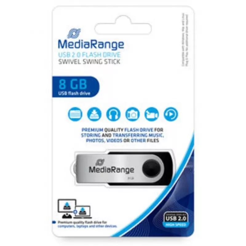 MediaRange MR908NTRL USB stick 8 GB USB Type-A 2.0 Μαύρο - Ασημί (MR908NTRL)