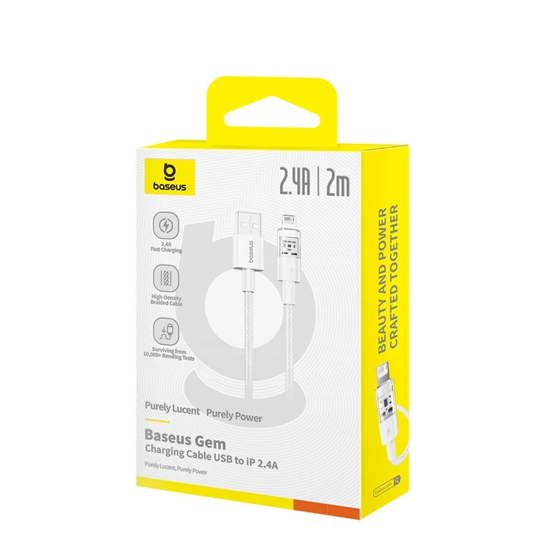 Baseus Gem Καλώδιο γρήγορης φόρτισης USB σε IP 2.4A 2 m Λευκό