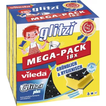 Σφουγγάρι καθαρισμού VILEDA Glitzi plus MEGA-PACK 18x — σετ σφουγγαριών τριψίματος για πιάτα και επιφάνειες