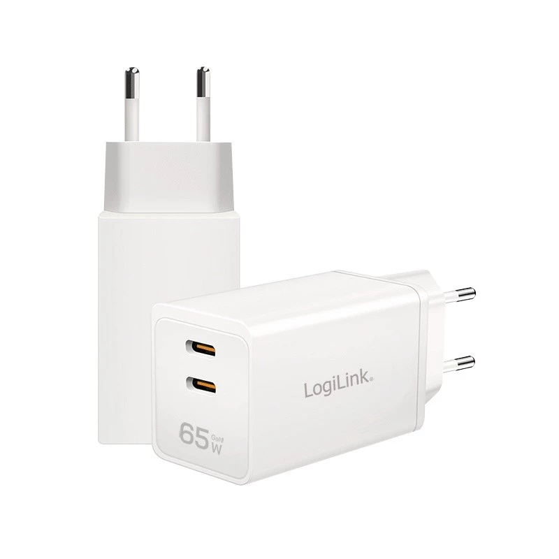Διπλός αντάπτορας πρίζας USB 65W, 2xUSB-C, λευκό