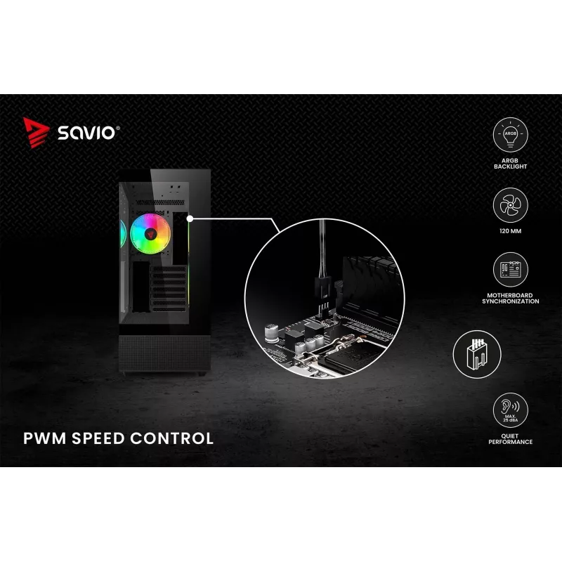 SAVIO Blast 120mm ARGB PWM ανεμιστήρας κουτιού - Μαύρο