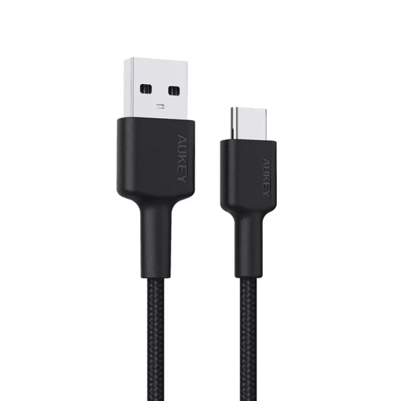 AUKEY CB-CD30 καλώδιο USB-A σε USB-C 0,9 m, πλεκτό νάιλον, 60W PD, 3A, μαύρο