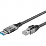 Καλώδιο Ethernet USB-A 3.2 Gen1 βύσμα αρσενικό > RJ-45 βύσμα αρσενικό, προσαρμογέας LAN μαύρο/ασημί, 10 μέτρα, πλεκτό ύφασμα περίβλημα