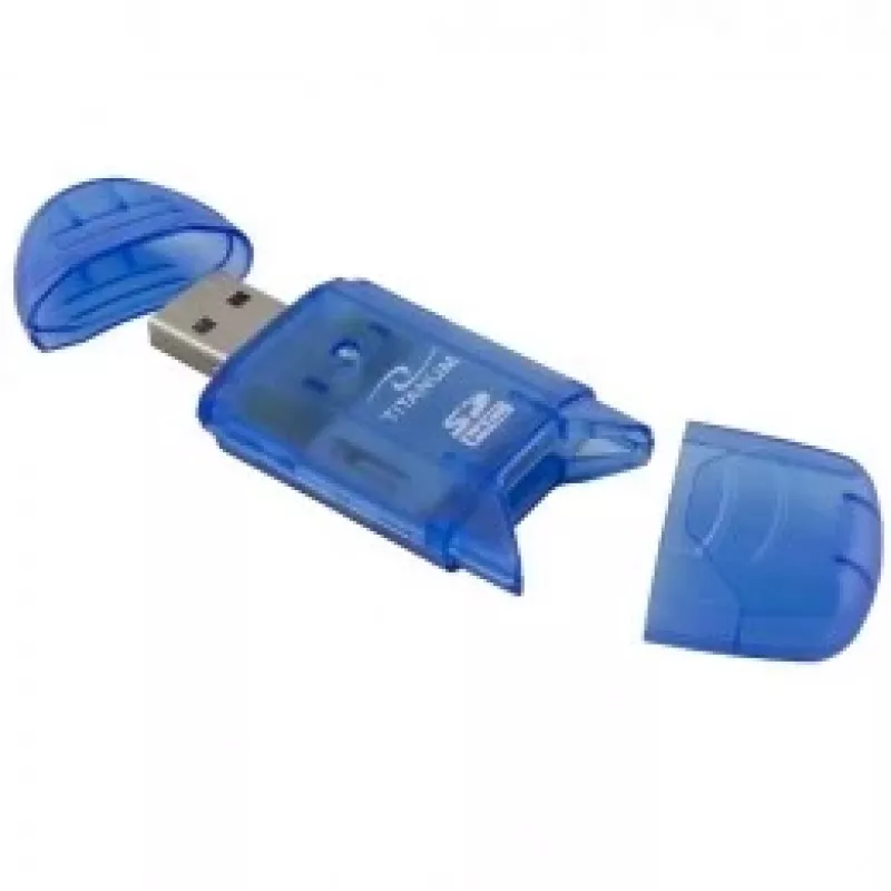 Titanum TA101B εξωτερικός αναγνώστης καρτών, USB 2.0, MicroSDHC/miniSD/MMC/SD/SDHC, μπλε