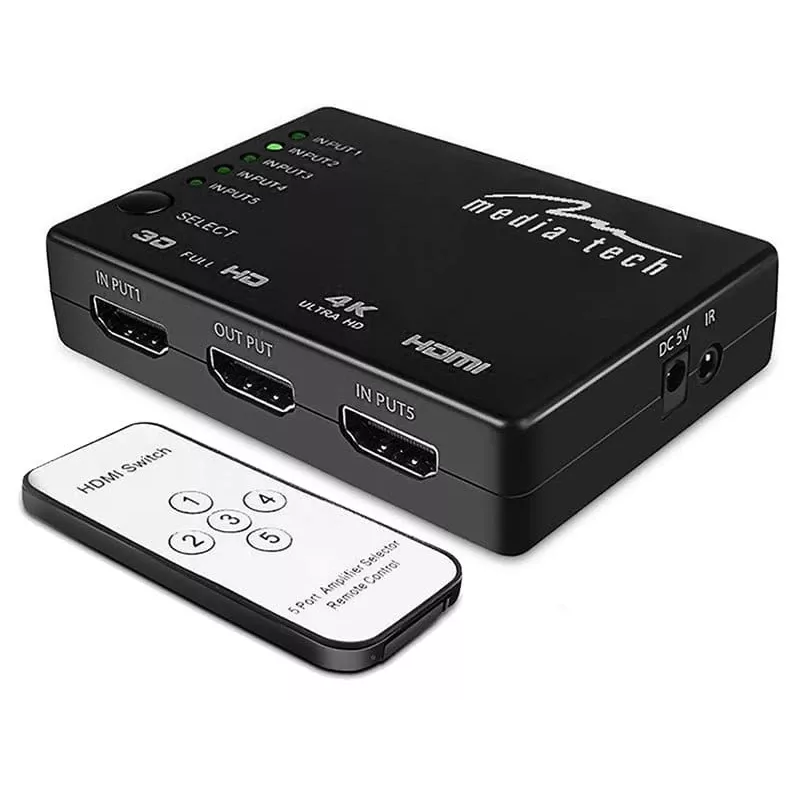 Διακόπτης HDMI MEDIA-TECH MT5207, 5x εισόδους HDMI, 1x έξοδο HDMI, μαύρο