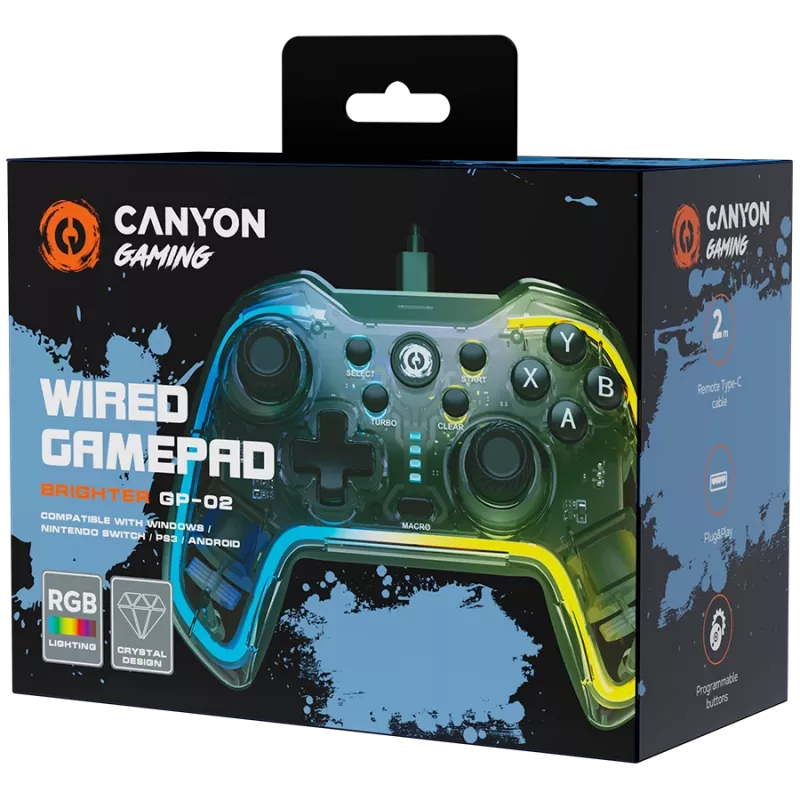 Ενσύρματο gamepad Canyon GP-02 για Windows PS3 Android Media-Box Nintendo Switch καλώδιο 2M