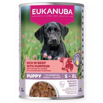 Eukanuba υγρή τροφή για κουτάβια με μοσχάρι & κολοκύθα, 400 g κονσέρβα