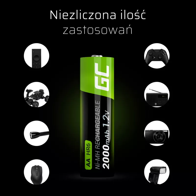Επαναφορτιζόμενη μπαταρία Green Cell GR06 AA NiMH 1,2 V 2000 mAh, 2 τεμ., 50,5 mm