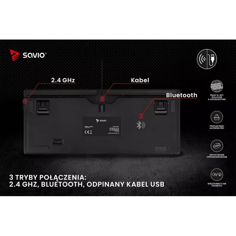 Savio Phenix SAVGK-RED Gaming πληκτρολόγιο USB RF Wireless Bluetooth QWERTY