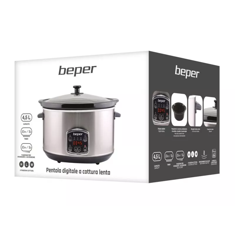Beper BC.510 ψηφιακή αργή κατσαρόλα, 4,5 l, 280 W, ανοξείδωτο ατσάλι
