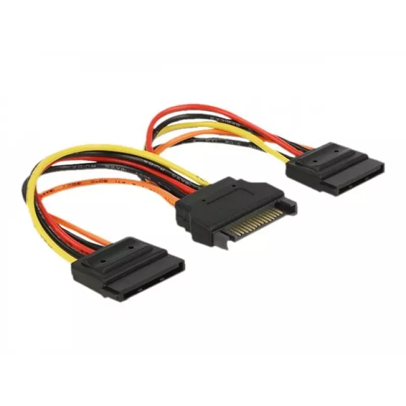 DeLOCK 60143 καλώδιο τροφοδοσίας SATA, αρσενικό 15 ακίδων σε 2x θηλυκό 15 ακίδων, 0,15 m