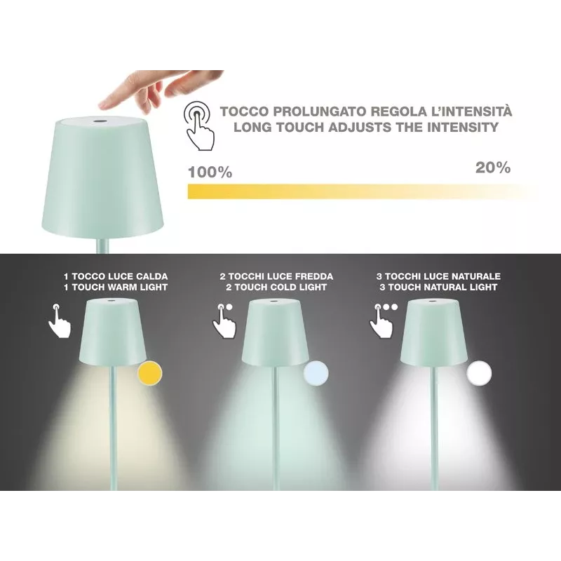 Beper P201UTP127 επαναφορτιζόμενο επιτραπέζιο φωτιστικό LED, αφής, ρυθμιζόμενης έντασης, IPX4, πράσινο