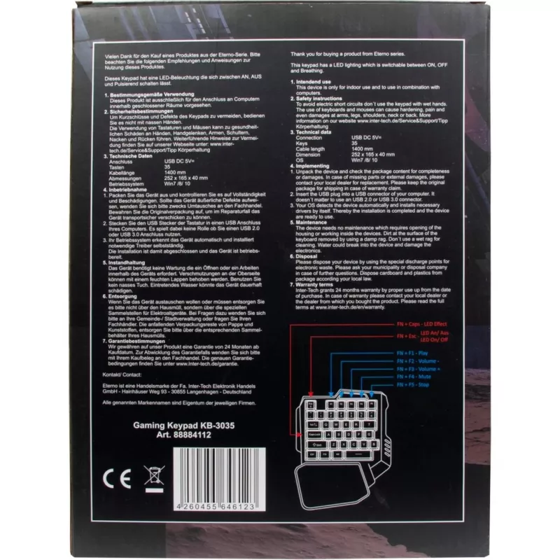Inter-Tech KB-3035 RGB Gaming Keypad, 35 πλήκτρα, USB, Μαύρο