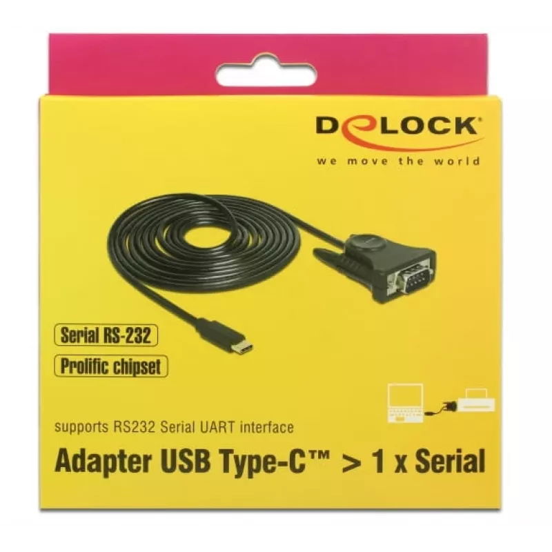 Delock 62964 Προσαρμογέας USB-C σε σειριακό DB9 RS-232, 1,8 m, μαύρο