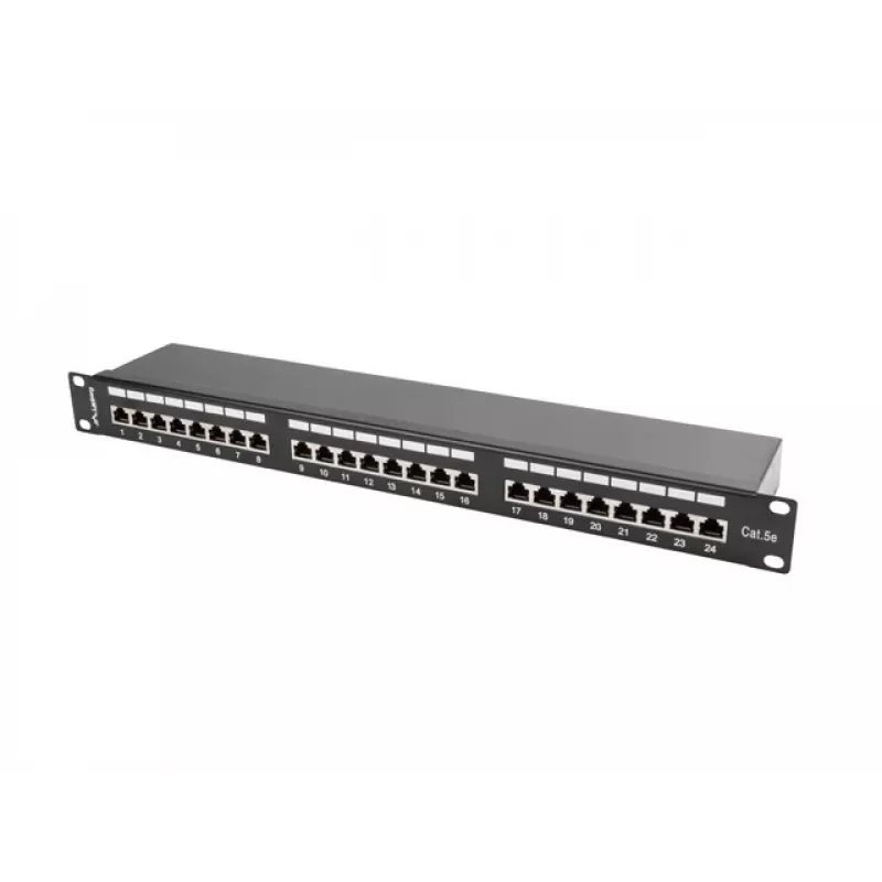Patchpanel 1U LANBERG PPS5-1024-B — 24 θυρών RJ-45 Cat5, μέταλλο, μαύρο, τοποθέτηση σε rack