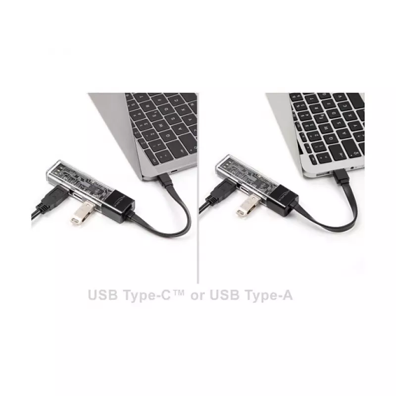 DELOCK USB 3.2 Gen 1 (3.1 Gen 1) 4-Port Hub με Type-A + Type-C Host (5000 Mbit/s) μαύρο/διαφανές