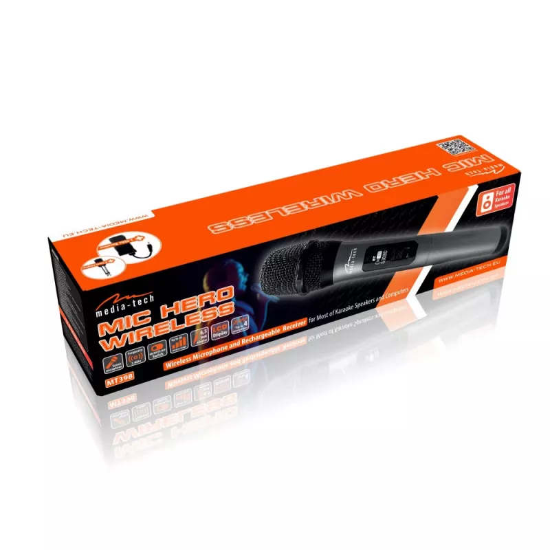 Μικρόφωνο karaoke MEDIA-TECH MT398 Wireless, USB-C, λειτουργεί με μπαταρία, εμβέλεια 20 m, μαύρο