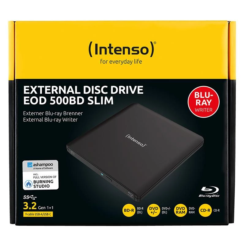 Intenso EOD 500BD Slim εξωτερικός εγγραφέας Blu-ray, USB 3.2 Gen 1, μαύρο