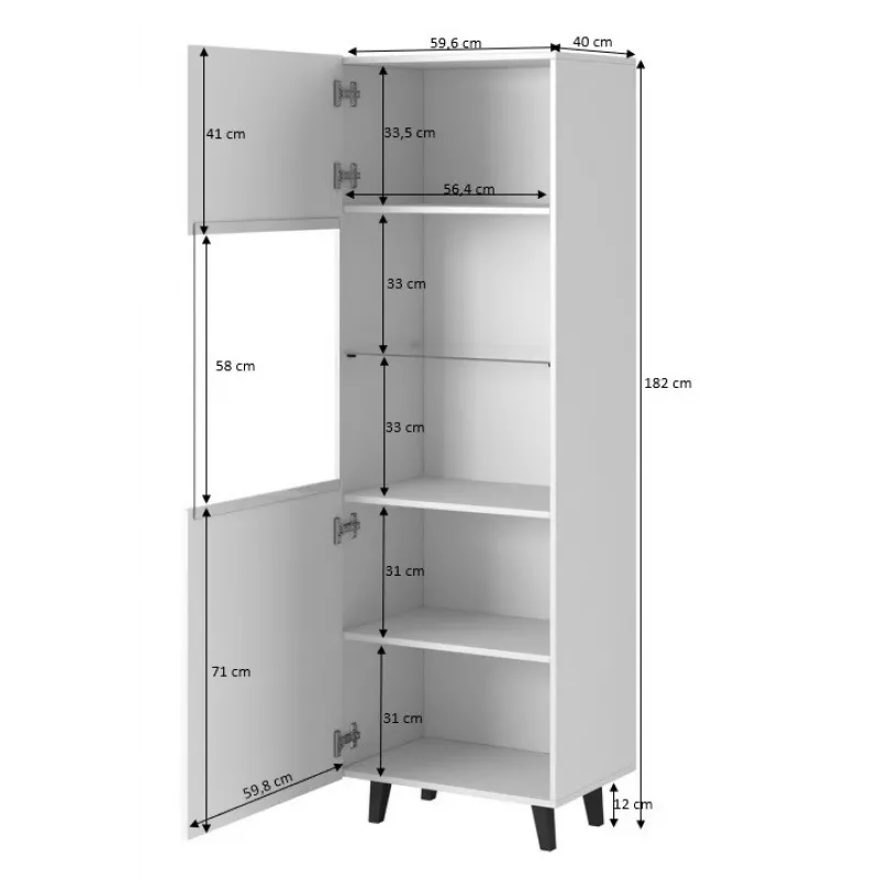 Βιτρίνα Cama Meble PAFOS 60x40x182 cm μαύρο ματ — επιδαπέδιο ντουλάπι τοίχου