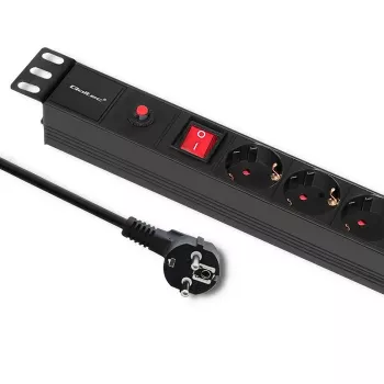 Qoltec 53993 PDU rack 19 ιντσών 1U με προστασία υπέρτασης, 6x Schuko, 16 A, 2 m, μαύρο
