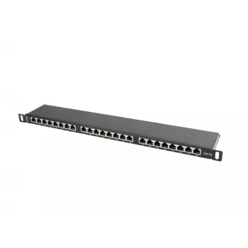 Patchpanel LANBERG PPS5-0024-B 24 θυρών CAT5e, μέταλλο, 0,5 U, 445×99×22,3 mm, μαύρο