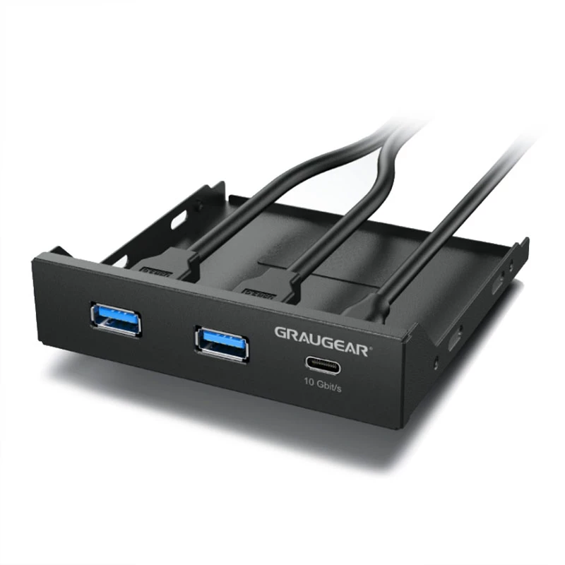 Graugear G-MP01 πολλαπλό μπροστινό πάνελ με USB hub 3 θυρών, 1x USB-C 3.2 Gen2 + 2x USB-A 3.0, μαύρο