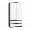 Ντουλάπα top e shop MALWA SS-90, 90×180×50 cm, ανθρακί σκελετός, λευκές περιστρεφόμενες πόρτες, 2 συρτάρια, laminate 16 mm