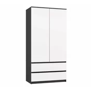 Ντουλάπα top e shop MALWA SS-90, 90×180×50 cm, ανθρακί σκελετός, λευκές περιστρεφόμενες πόρτες, 2 συρτάρια, laminate 16 mm