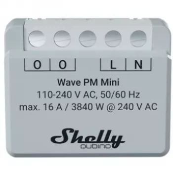 Έξυπνος διακόπτης Shelly Qubino Wave PM Mini, 1 καναλιού, χωνευτός, Z-Wave, ασύρματος, 110–240 V AC / 24–30 V DC, γκρι