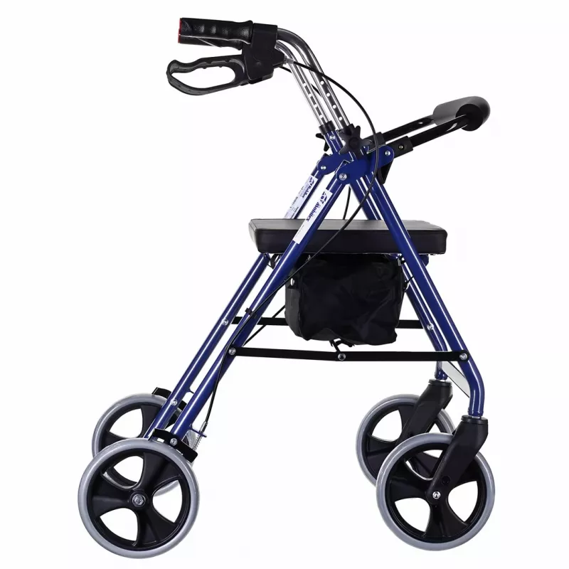 Rollator με τέσσερις τροχούς και κάθισμα, μπλε/μαύρο