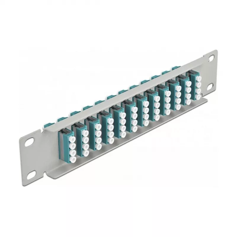 Patchpanel οπτικών ινών DeLOCK 10 ιντσών 12 Port LC Quad aqua 1U γκρι