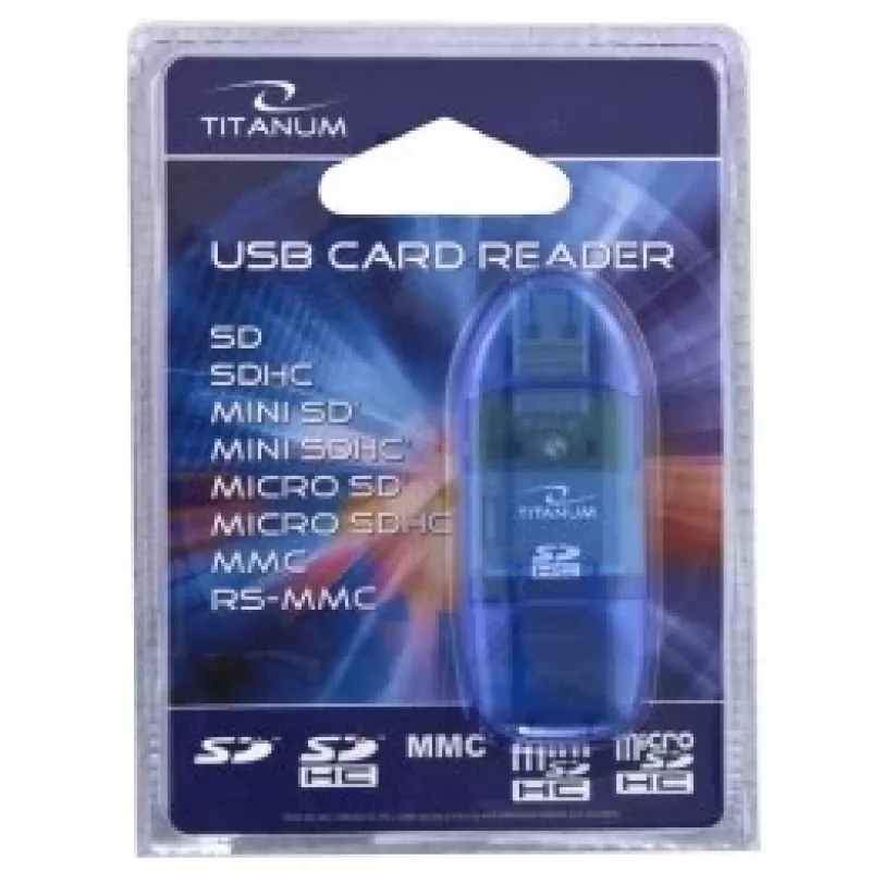 Titanum TA101B εξωτερικός αναγνώστης καρτών, USB 2.0, MicroSDHC/miniSD/MMC/SD/SDHC, μπλε