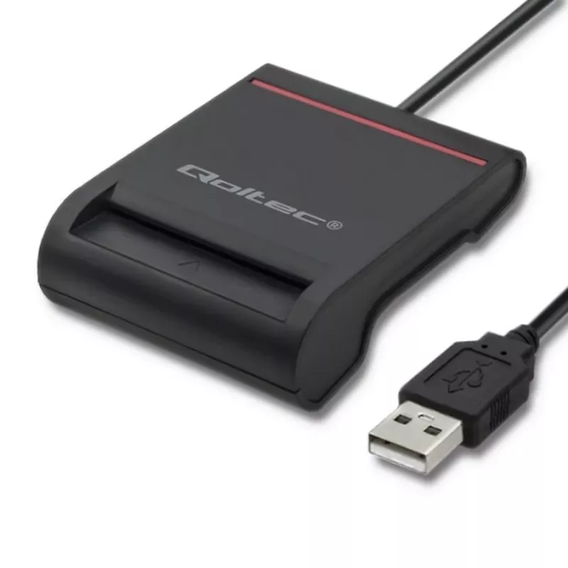 Αναγνώστης Καρτών ID QOLTEC Smart-Chip — USB, μαύρο, 84,5×65×16 mm, 63 g