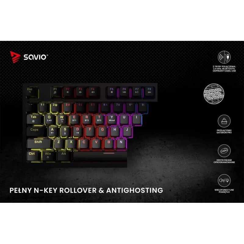 Savio Phenix SAVGK-RED Gaming πληκτρολόγιο USB RF Wireless Bluetooth QWERTY