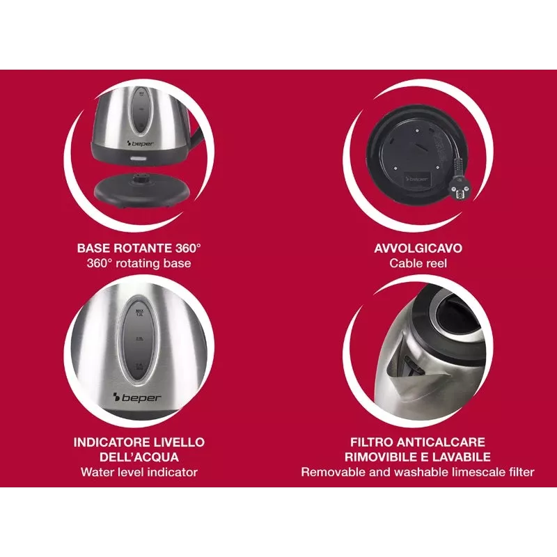 Βραστήρας Beper P101BOL001 1,7L 2200W μαύρος