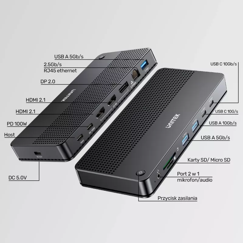 Σταθμός σύνδεσης UNITEK D1104A01 USB4 Ενσύρματο 100 W Power Delivery