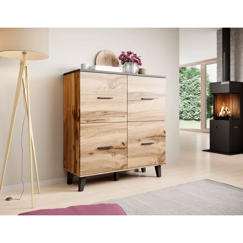Cama sideboard LOTTA 110 4D δρυς Wotan + ματ μαύρο