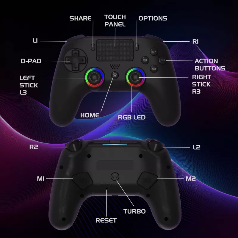 Gamepad Subsonic PS5 Wireless LED Controller μαύρο D-pad Home Επιλογές Κοινή χρήση