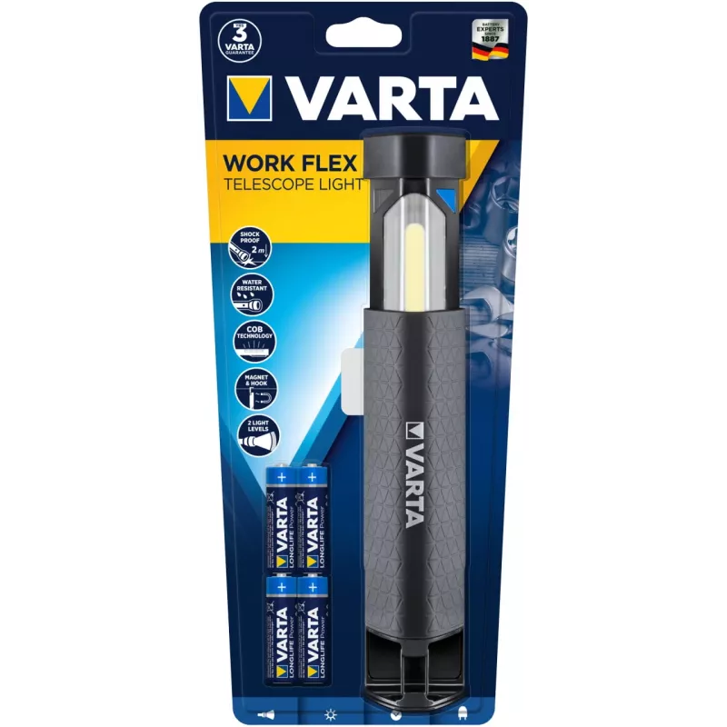 Varta Work Flex Telescope 18646101421 φωτιστικό εργασίας LED, COB LED, IPX4, μαύρο