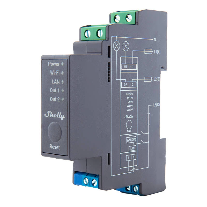 Shelly Pro 2 διακόπτης ρελέ WiFi/LAN/Bluetooth για ράγα DIN